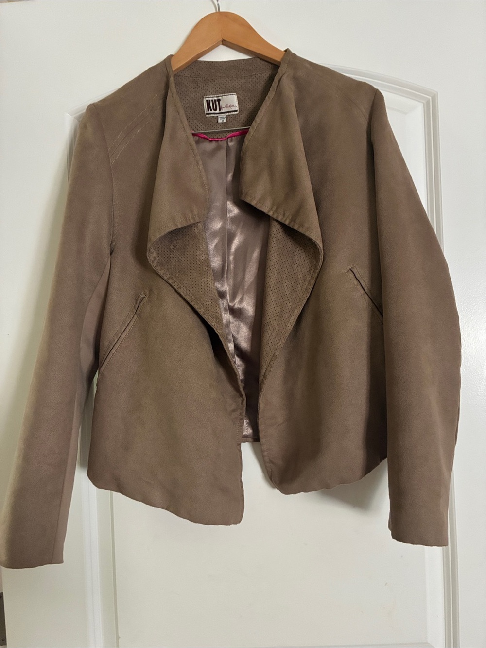 Kut from the Kloth Taupe Draped Open-Front Jacket